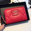 High Quality Chanel 19 Goatskin Zipped Coin Purse AP0949 Cerise Red 2019 Collection AQ02738