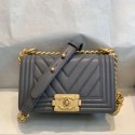 High Quality Chanel Chevron Grained Calfskin Small Boy Flap Bag A67085 Gray/Bright Gold 2019 Collection AQ02143