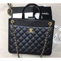 High Quality Chanel Quilting Shopping Tote Bag Black/Gold 2019 AQ01469