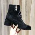 High Quality Chanel Suede Pearls Lace-up Short Boots Black 2019 Collection AQ03924