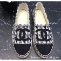 High Quality Replica Chanel CC Logo Tweed Fabric Espadrilles G34436 Black 2019 AQ01379