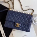 High Quality Replica Chanel Quilted Iridescent Lambskin Pearls Flap Bag AS0585 Blue 2019 Collection AQ03676