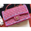 Hot Chanel Tweed Braided Classic Flap Medium Bag Fuchsia 2019 AQ02862