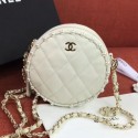 Hot Fake Chanel Quilted Leather Pearl Round Clutch with Chain White 2020 Collection AQ00781