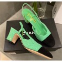 Hot Fake Chanel Tweed Slingbacks G31318 Green/Black 2020 Collection AQ01221