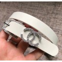 Hot Imitation Chanel Width 2cm Leather Belt with Crystal Buckle White 04 2020 Collection AQ01400