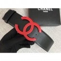 Hot Knockoff Chanel Width 5.3cm Leather Belt Black with Red CC Logo AQ03928