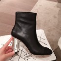 Hot Replica Chanel Lambskin Logo Heel Zipped Short Boots Black 2020 Collection AQ00672