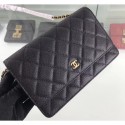 Imitation 1:1 Chanel Caviar Leather Wallet On Chain WOC Bag A33814 Black 2019 AQ03041