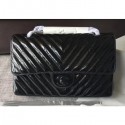 Imitation 1:1 Chanel Patent Metallic Crumpled Calfskin Chevron Classic Flap Medium Bag Black 2018 AQ03994