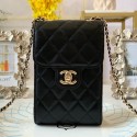 Imitation 1:1 Chanel Quilted Lambskin Phone Clutch with Chain AP0249 Black 2019 Collection AQ01077