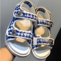 Imitation 1:1 Chanel Tweed CC Logo Magic Loop Sandals G34726 Blue 2019 AQ02715