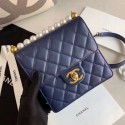 Imitation AAA Chanel Quilted Iridescent Lambskin Pearls Flap Bag AS0584 Blue 2019 Collection AQ00595