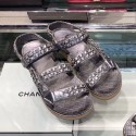 Imitation AAAAA Chanel Chain Leather Strap Flat Sandals Silver 2020 Collection AQ00990