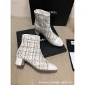 Imitation Best Chanel CC Logo Ankle Boots Tweed White 2020 AQ01053