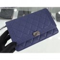 Imitation Best Chanel Grained Leather Boy Wallet On Chain WOC Bag A80287 Navy Blue/Silver AQ04315