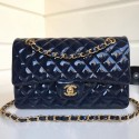 Imitation Best Chanel Patent Calfskin Medium Classic Flap Bag A1112 Deep Blue（Gold Hardware） Collection AQ01222