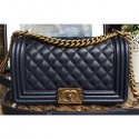 Imitation Best Quality Chanel Lambskin Boy Flap Medium Bag Navy Blue/Gold AQ01249