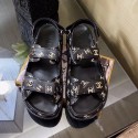 Imitation Best Quality Chanel Strap CC Print Flat Sandals Black 2020 Collection AQ01799