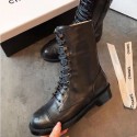 Imitation Chanel Calfskin Flat Lace up Mid-Shaft Boot Black 2019 Collection AQ02234