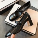 Imitation Chanel Calfskin Mid-Heel Mary Janes Ballerinas Pump Black 2019 Collection AQ02669