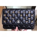 Imitation Chanel Charms Wallet On Chain WOC Bag Black 2019 AQ02124