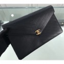 Imitation Chanel Chevron Envelope Flap Clutch Bag Black AQ03018