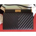 Imitation Chanel Chevron Reissue 2.55 Pouch Clutch Bag with Chain Black 2019 AQ02106