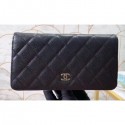 Imitation Chanel Classic Long Bi-fold Wallet 31566 Grained Calfskin Black AQ01974