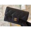 Imitation Chanel Classic Small Card Holder AP0214 Grained Calfskin Black/Gold AQ03105