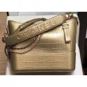 Imitation Chanel Crocodile Embossed Calfskin Gabrielle Medium Hobo Bag AS0866 Metallic Gold 2019 AQ03112