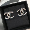 Imitation Chanel Double Square Crystal CC Earrings Crystal White/Dark Blue 2019 Collection AQ02259