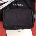 Imitation Chanel Fringe Trim Fabric CC Flap Bag Black 2019 Collection AQ03337