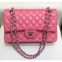 Imitation Chanel Grained Caflskin Medium Classic Flap Bag A01112 Pink With Silver Hardware AQ02673