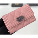 Imitation Chanel Grained Calfskin Boy Flap Card Holder A80603 Pink/Silver AQ01109