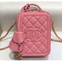 Imitation Chanel Grained Calfskin CC Filigree Vanity Case Bag AS0988 Dark Pink 2019 AQ04382