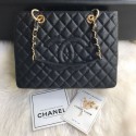 Imitation Chanel Grained Calfskin Grand Shopping Tote GST Bag Black/Gold Collection AQ02520