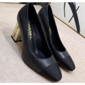 Imitation Chanel Heel 8cm Lambskin/Grosgrain Pumps G34905 Black/Gold 2019 AQ03439