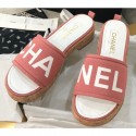 Imitation Chanel Heel Logo Mules Denim Pink 2020 AQ01465
