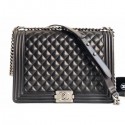 Imitation Chanel Lambskin Boy Flap Large Bag Black/Silver AQ01914