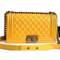 Imitation Chanel Lambskin Boy Flap Medium Bag Yellow/Gold AQ00843