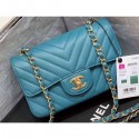 Imitation Chanel Original Quality Small Classic Flap Bag 1116 in Caviar Leather Chevron Turquoise with Gold Hardware AQ01668