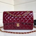 Imitation Chanel Patent Calfskin Medium Classic Flap Bag A1112 Burgundy（Gold Hardware） Collection AQ03431