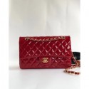 Imitation Chanel Patent Calfskin Medium Classic Flap Bag A1112 Red（Gold Hardware） Collection AQ02565