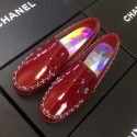 Imitation Chanel Patent Calfskin Rainbow Lining Chain Flat Loafers G35631 Red 2020 Collection AQ02541