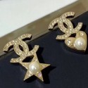 Imitation Chanel Pearl Heart and Star Short Earrings AB2364 Gold/White 2019 Collection AQ04160