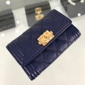 Imitation Chanel Quilted Grained Small Flap Boy Wallet A80603 Navy Blue/Gold 2019 Collection AQ03052