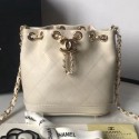 Imitation Chanel Quilted Leather Chain Drawstring Mini Bucket Bag White 2019 Collection AQ02589