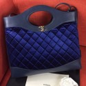 Imitation Chanel Quilted Velvet 31 Medium Shopping Bag Blue 2019 Collection AQ03885