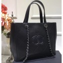 Imitation Chanel Quilting CC Logo Shopping Tote Bag Black/Silver 2019 AQ03459